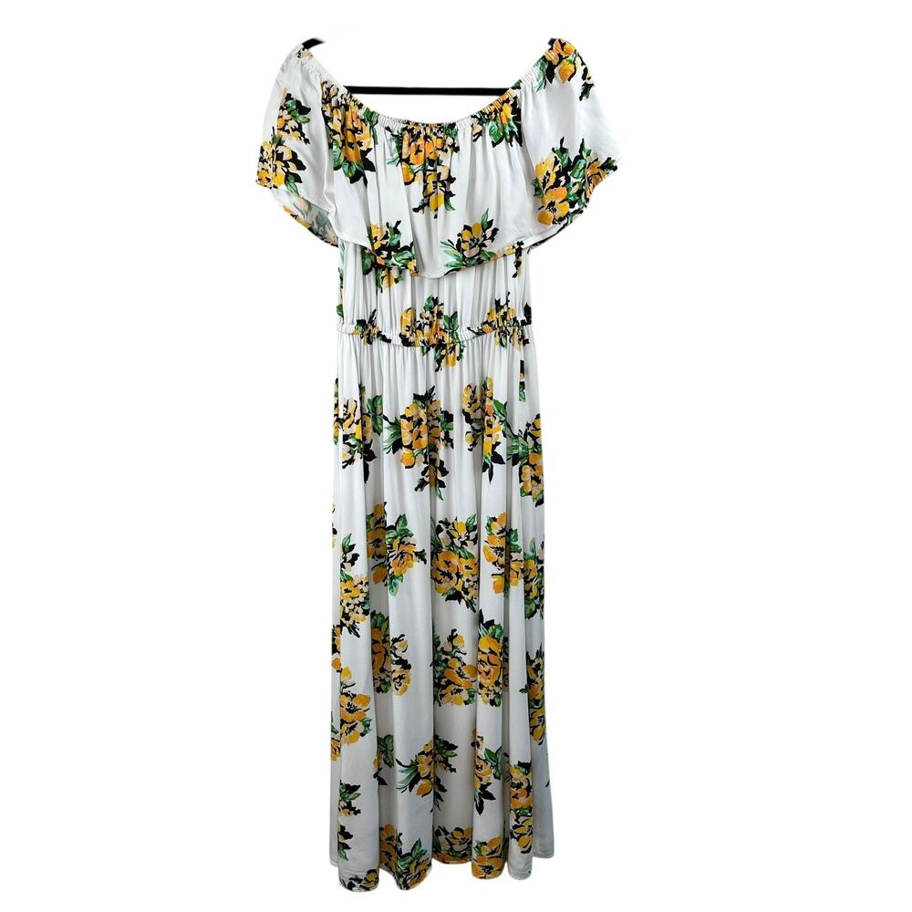 Jessica London Boho Floral Off the Shoulder Maxi Dress White Yellow Summer 14W